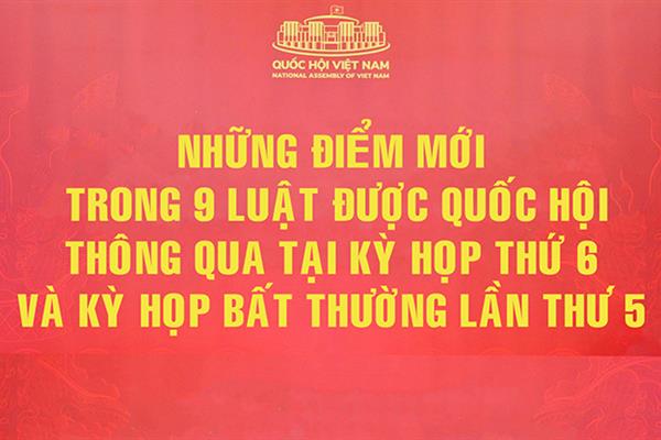 Những điểm mới trong 9 Luật được Quốc hội thông qua tại kỳ họp thứ 6 và kỳ họp bất thường lần thứ 5